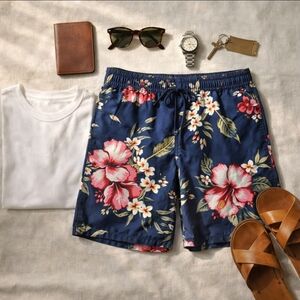 Lands’ End Hofman Hawaiian Floral Swim Trunks Men’s XL Dad Core Travel